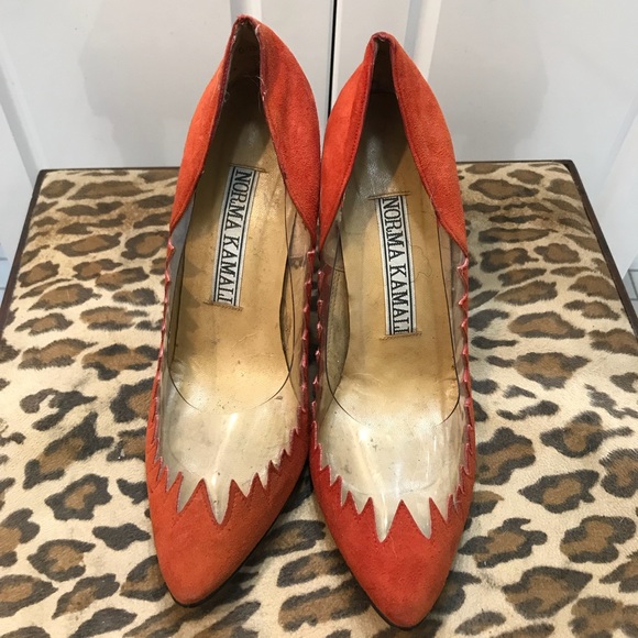 Vintage 80s Norma Kamali Suede &Plastic High Heels - Picture 3 of 5